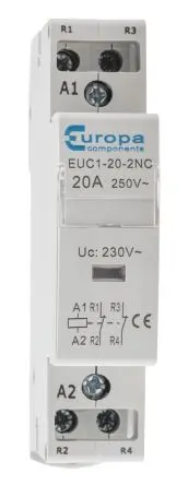 Produktfoto 1 von Europa EUC Schütz 230V ac-Spule, 2-polig, 240V ac / 20 A 230V ac 4 kW 2 Öffner Motorsteuerung 2-Hilfskontakte