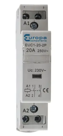 Produktfoto 1 von Europa EUC1 Schütz 230V ac-Spule, 2-polig, 240V ac / 20 A 230V ac 4 kW 2 Schließer Motorsteuerung 2-Hilfskontakte