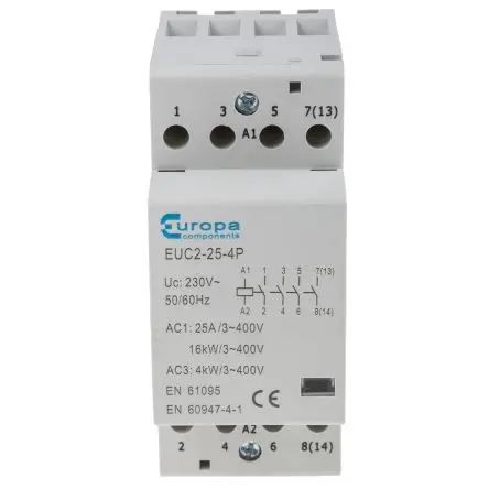 Produktfoto 1 von Europa EUC Schütz 230V-Spule, 4-polig, 400V / 25 A 230V 4 kW 4 Schließer Motorsteuerung 4-Hilfskontakte