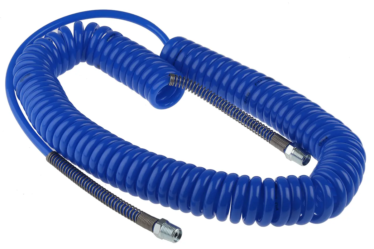Produktfoto 1 von RS PRO 6 m CPC Polyurethan Spiralschlauch Blau, Innen-Ø 5 mm, 10 bar 65 °C -20 °C