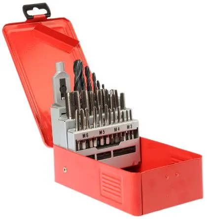 Produktfoto 1 von RS PRO Gewindebohrer Satz HSS Hand, Metrisch Handgewindebohrer und Bohrer Set, Rechtsgewinde, 29-teilig M3 x M12