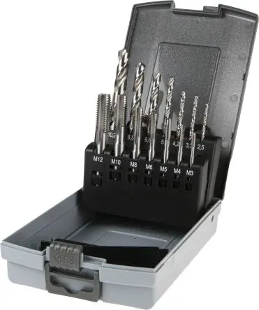 Produktfoto 1 von RS PRO Gewindebohrer-Satz HSS Hand, Metrisch Gewindebohrer, gerade Nut, Rechtsgewinde, 14-teilig M3 x M12