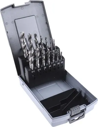 Produktfoto 1 von RS PRO Gewindebohrer-Satz HSS Maschinen, Metrisch Gewindebohrersatz, Rechtsgewinde, 14-teilig M3 x M12