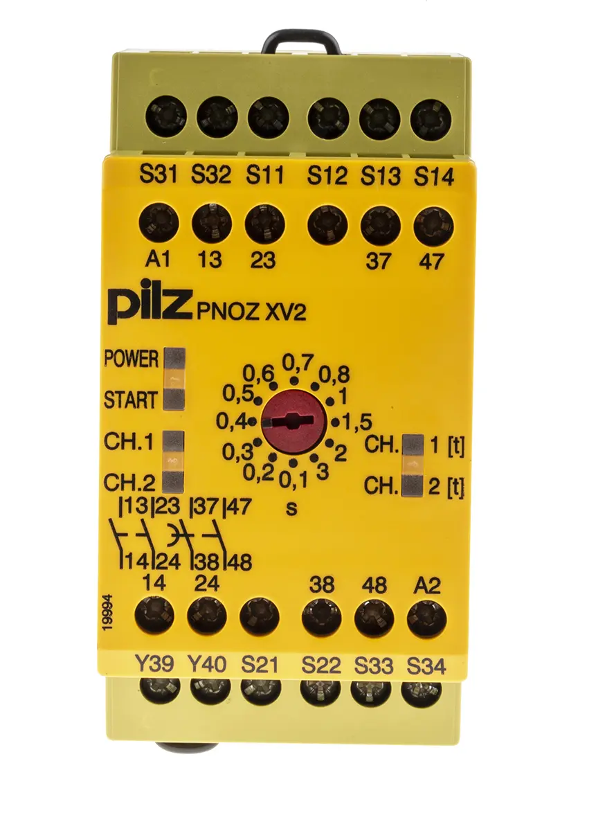 Produktfoto 1 von Pilz PNOZ XV2 Sicherheitsrelais, 24V dc, 2-Kanal, 2 Sicherheitskontakte Not-Aus, 2 Hilfsschalter, Automatisch & Manuell