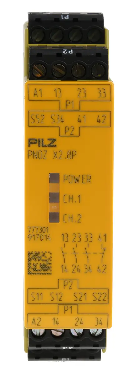 Produktfoto 1 von Pilz PNOZ X2.8P Sicherheitsrelais, 24V ac/dc, 2-Kanal, 3 Sicherheitskontakte Not-Aus, 1 Hilfsschalter, 4 ISO 13849-1,