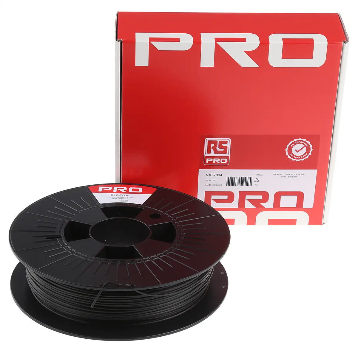 Produktfoto 1 von RS PRO CARBON-P 3D-Drucker Filament, Schwarz, 1.75 mm, Fused Deposition Modelling (FDM), 500 g