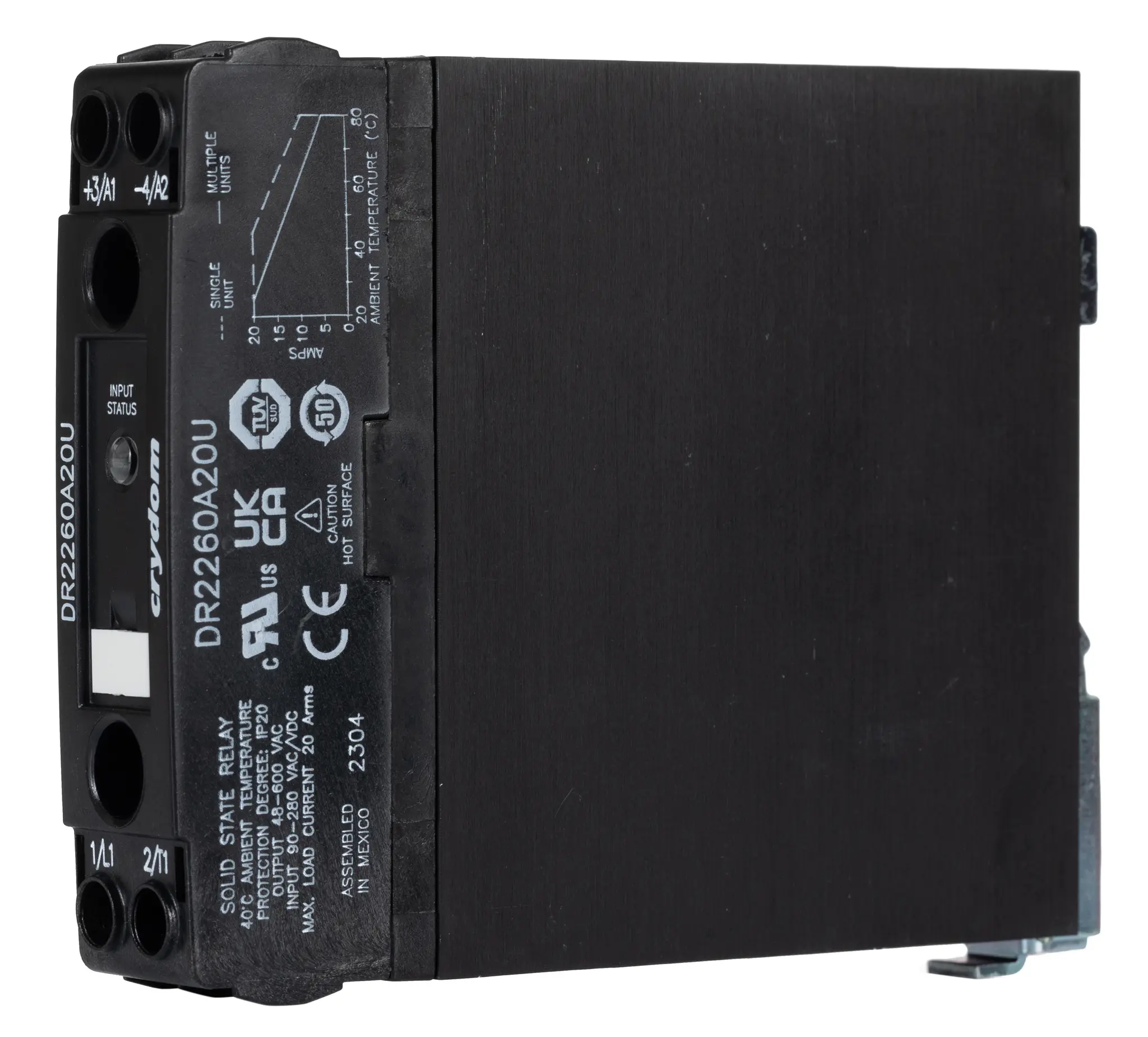 Produktfoto 1 von Sensata Crydom DR22 DIN-Schienen Halbleiterrelais mit Nulldurchgang, 1-polig 600 V Effektivwert / 20 A