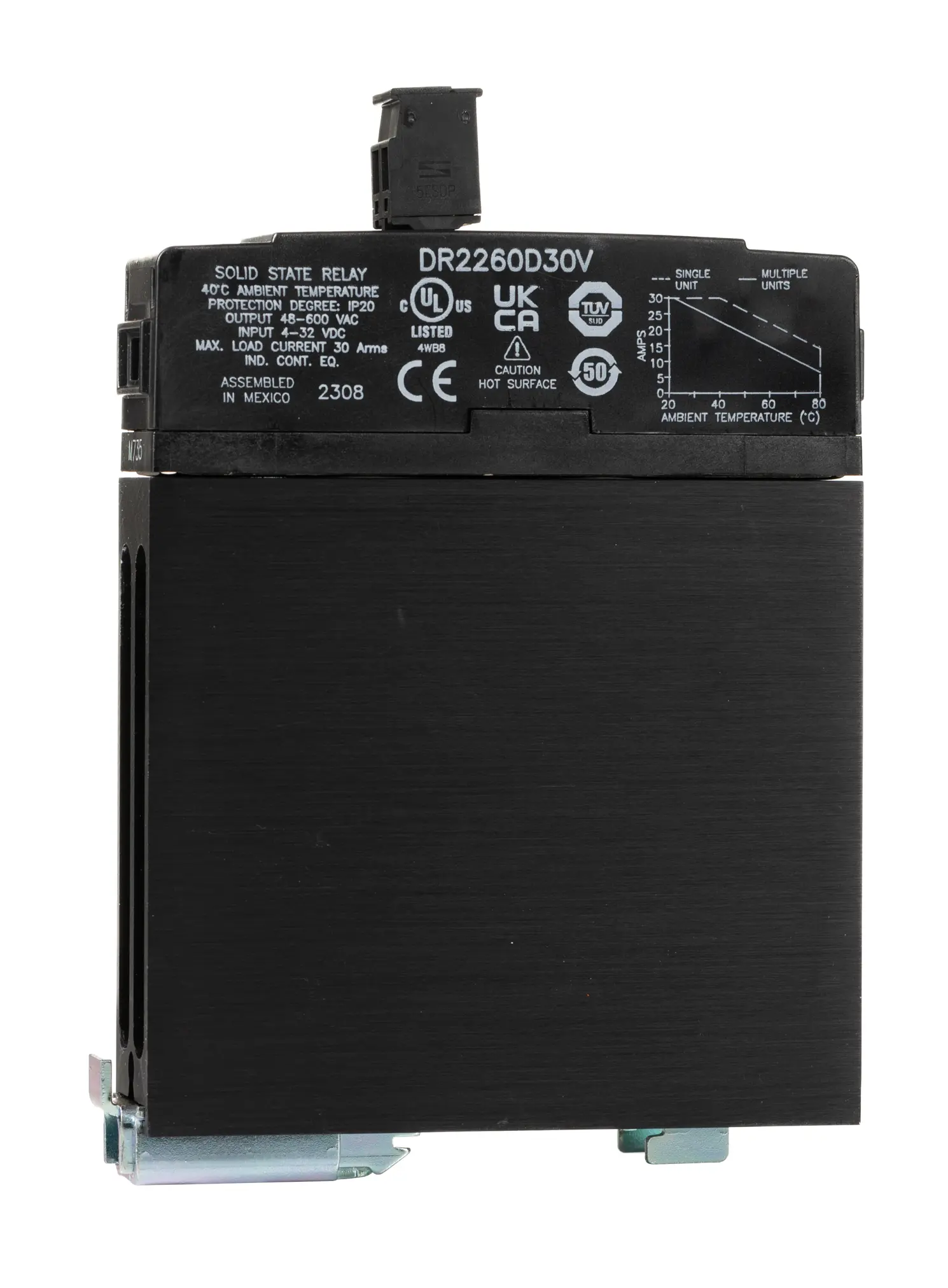 Produktfoto 1 von Sensata Crydom DR22 DIN-Schienen Halbleiterrelais mit Nulldurchgang, 1-polig 600 V Effektivwert / 30 A