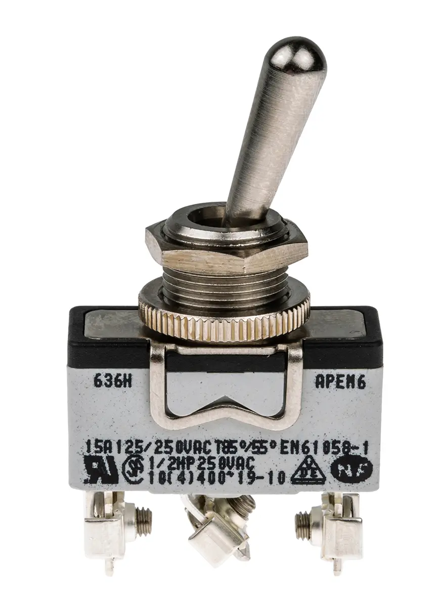 Produktfoto 1 von APEM Panel Kippschalter 1-poliger Umschalter, Ein-Ein, 400 V ac, 15A, Schraube
