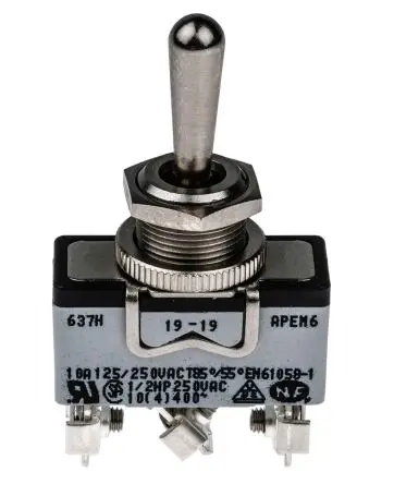 Produktfoto 1 von APEM Panel Kippschalter 1-poliger Umschalter, Ein-Aus-Ein, 400 V ac, 10A, Schraube
