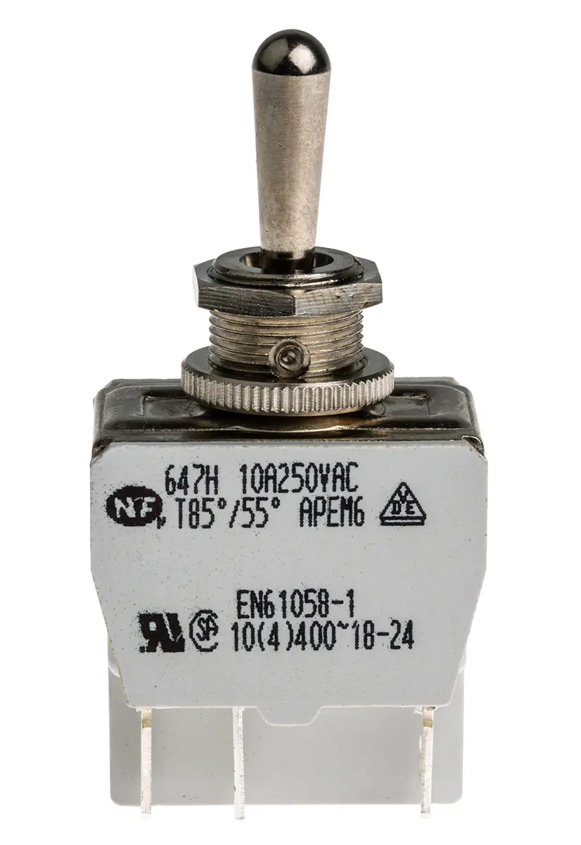 Produktfoto 1 von APEM Panel Kippschalter 2-poliger Wechsler, Ein-Aus-Ein, 250 V ac, 10A, Lötöse