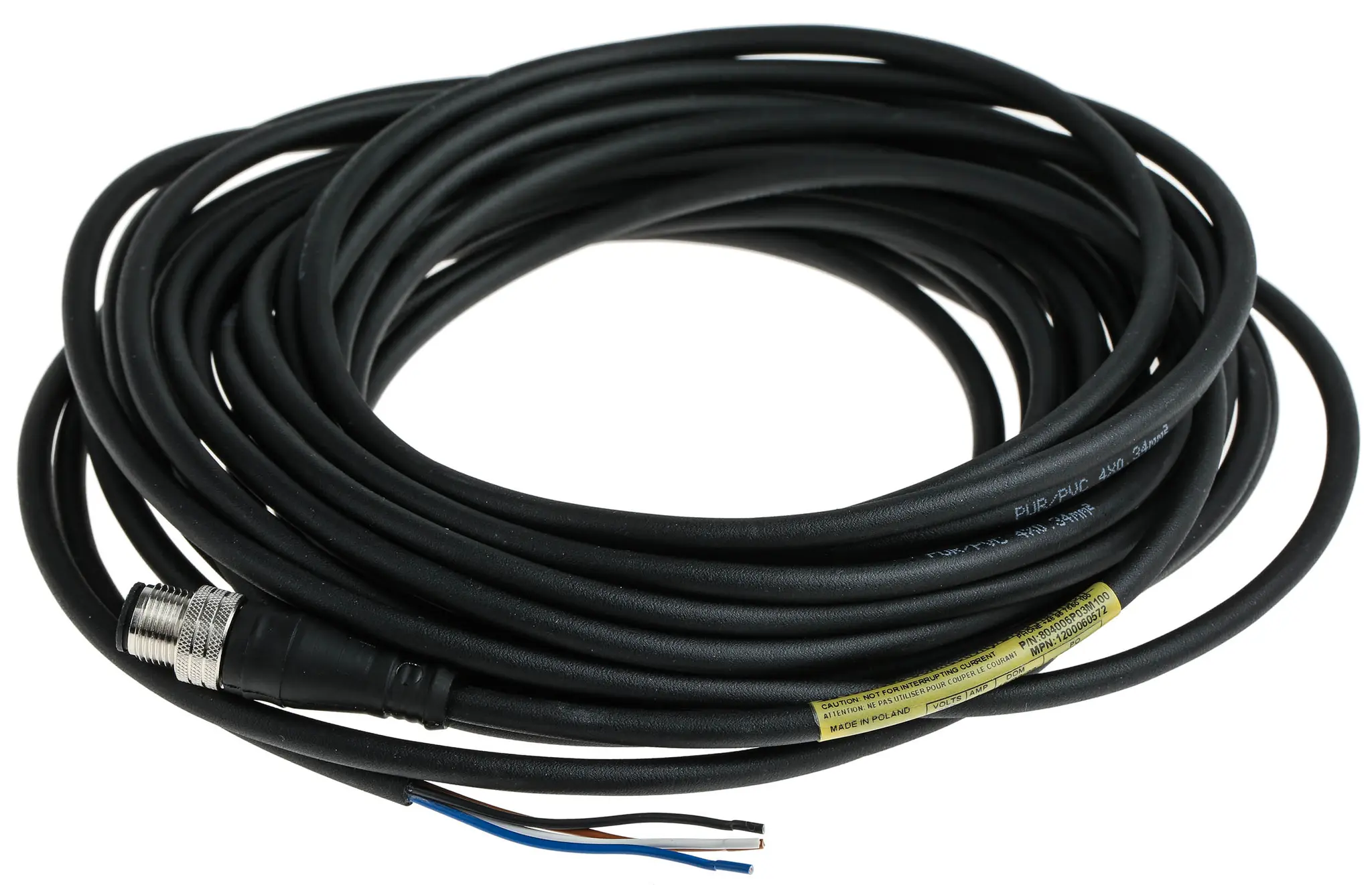 Produktfoto 1 von Molex 120006, 4-polig Sensor-Betätigungselementkabel, M12 Stecker 4 / Nicht abgeschlossen Stecker, Länge 10 m