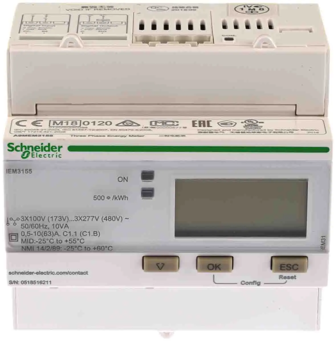 Produktfoto 1 von Schneider Electric Acti 9 iEM3000 Energiemessgerät LCD Energiemessgerät, 10-stellig / 3-phasig 1 Ausg. 1 Eing.