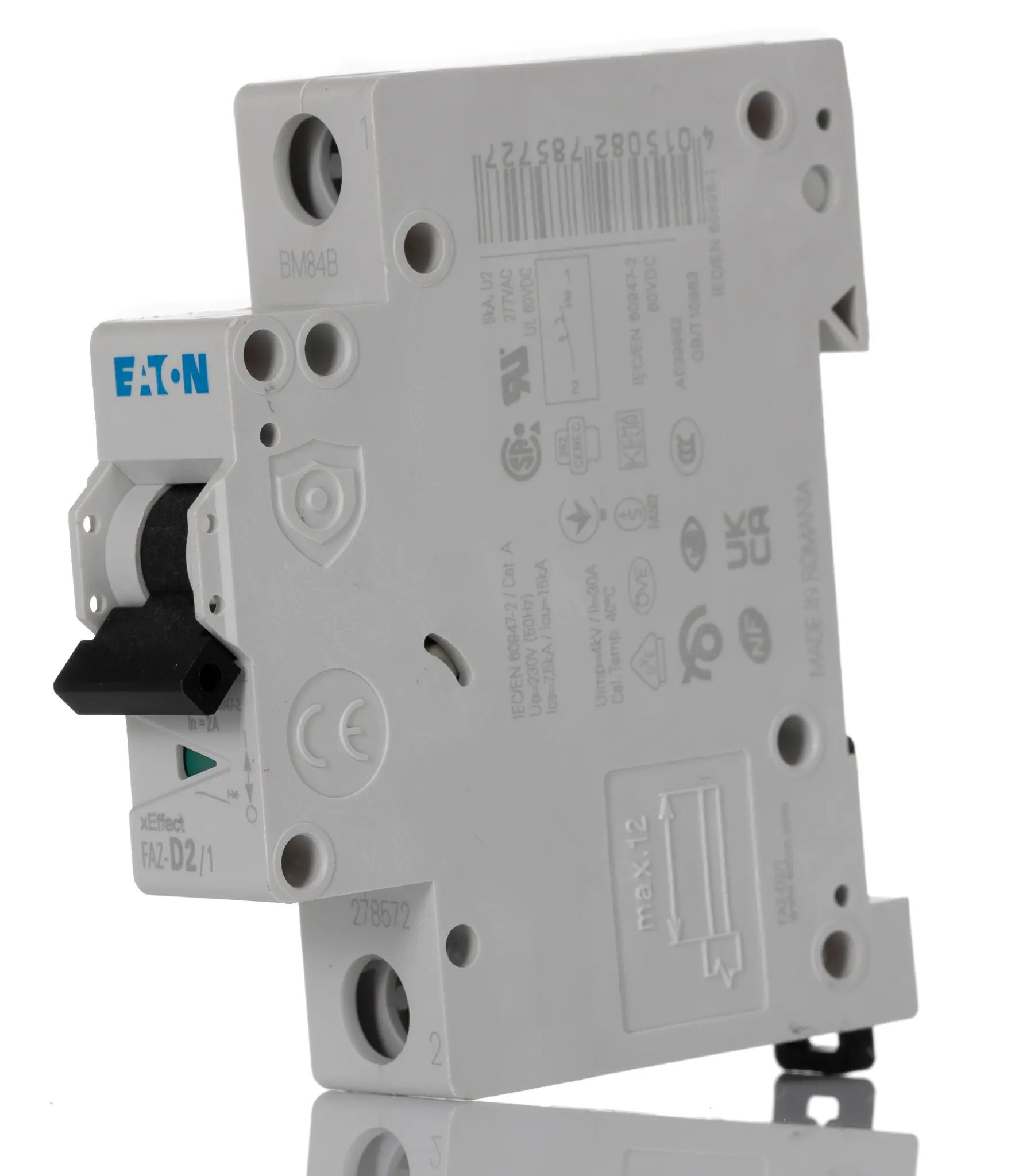 Produktfoto 1 von Eaton xEffect Miniaturüberlastschalter Typ D, Pol 1-polig 2 A 240 V ac, Abschaltvermögen 10 kA xEffect 48 V dc