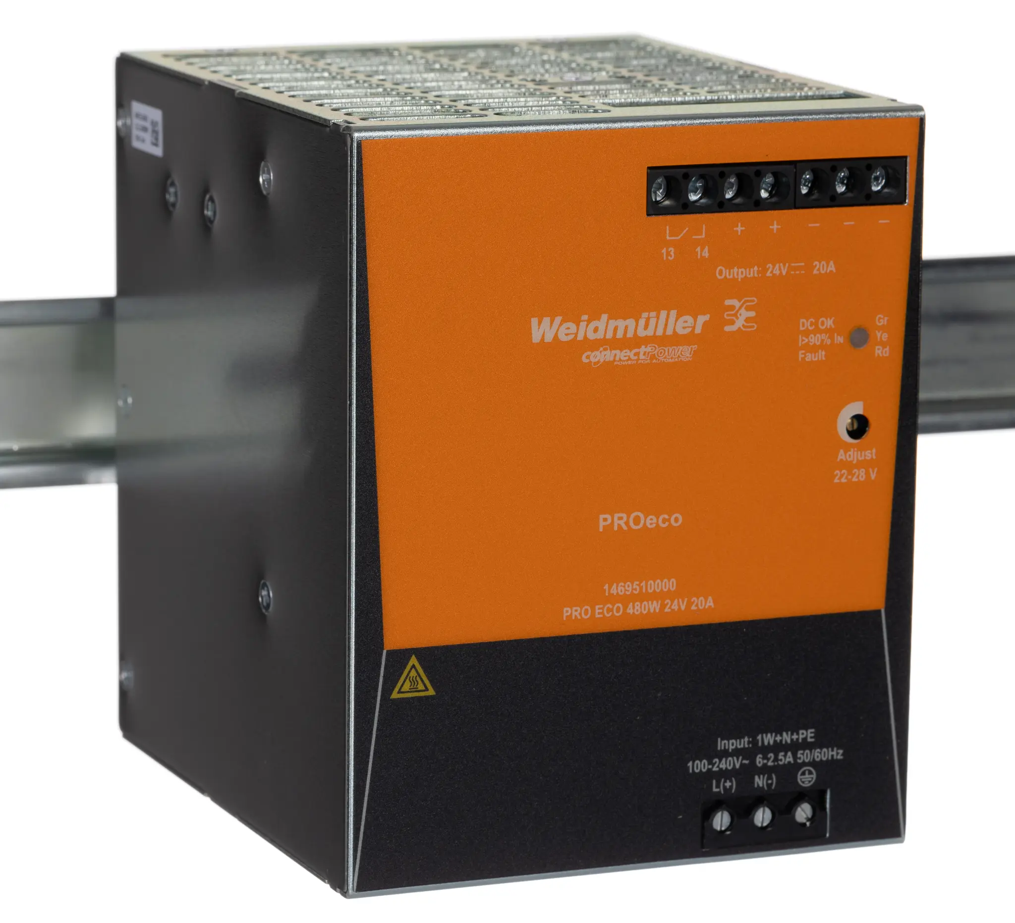 Produktfoto 1 von Weidmüller PRO ECO DIN-Schienen Netzteil Getaktet 24V dc / 20A 480W 85 → 264 V ac / 80 → 370V dc