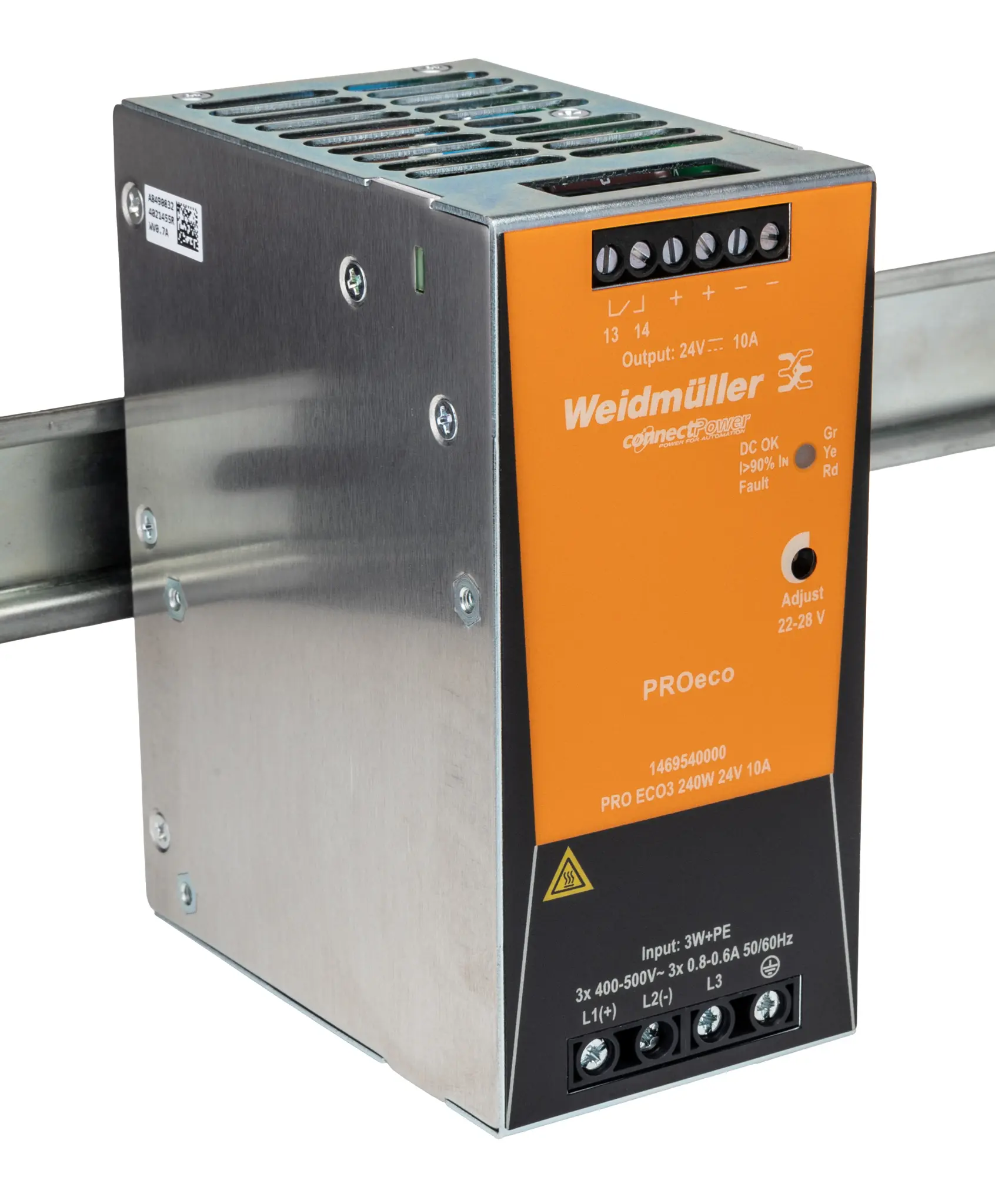 Produktfoto 1 von Weidmüller PRO ECO DIN-Schienen Netzteil Getaktet 24V dc / 10A 240W 320 → 575 V ac / 450 → 800V dc