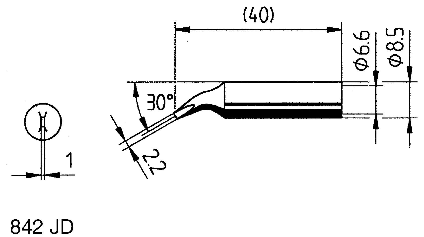Produktfoto 1 von Ersa Lötspitze 2 mm flach 30° Serie 842 für Elektrowerkzeug