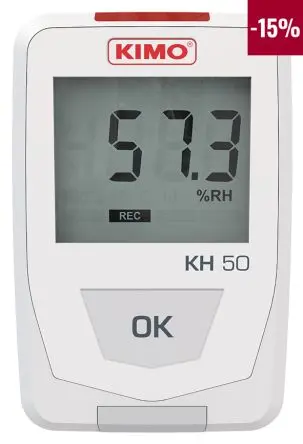 Produktfoto 1 von KIMO KH-50 Temperatur und Luftfeuchtigkeit Luftfeuchtigkeit Datenprotokolliergerät, USB, -20 °C → 70 °C