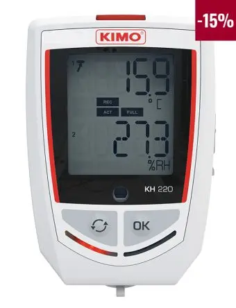 Produktfoto 1 von KIMO KH-220-O Temperatur und Luftfeuchtigkeit Leicht, Luftfeuchtigkeit, Temperatur Datenprotokolliergerät, USB, -40 °C