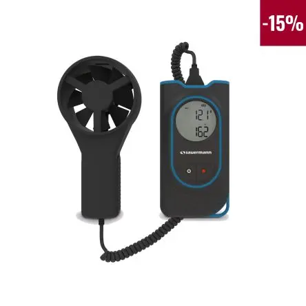 Produktfoto 1 von SAUERMANN. Anemometer 50 °C max.Temp. 30 m/s, 0.1 m/s, Temperatur, Luftdurchsatz, Luftgeschwindigkeit, Typ Flügelrad