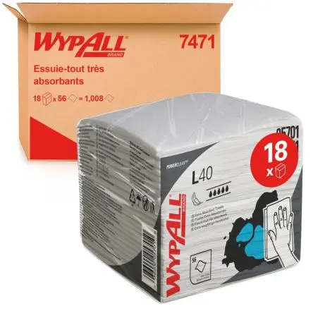 WYPALL Wypall® L40+ Power Clean™ (7471) Lappen für Industrielle Reinigung Rahmenklemme Trocken 56 pro Paket Stk. Weiß,