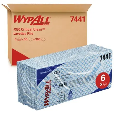 WYPALL WypAll® X50 Critical Clean™ 7441 Lappen für Oberflächenreinigung Rahmenklemme Trocken 50 pro Paket Stk. Blau, 418