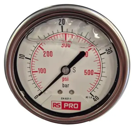 Produktfoto 1 von RS PRO 1/4 Zoll BSP RS 1.10.3 Manometer 63 mm 0 bar → 40 bar Edelstahl Gehäuse BSP 1/4 in