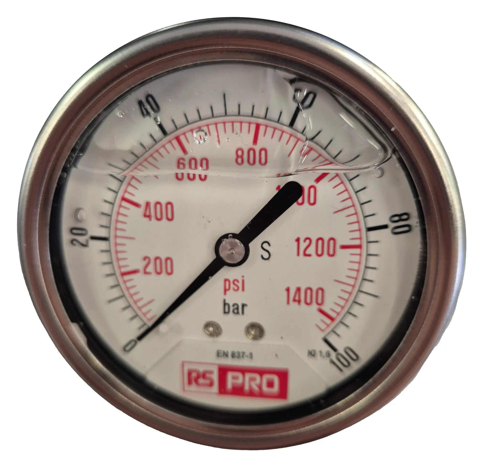 Produktfoto 1 von RS PRO Druckmessgerät Prozessanschluss unten Analog 0bar → 100bar, Ø 63mm Edelstahl Gehäuse BSP1/4