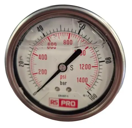 Produktfoto 1 von RS PRO 1/4 Zoll BSP RS 1.10.3 Manometer 63 mm 0 bar → 100 bar Edelstahl Gehäuse BSP 1/4 in