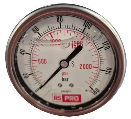 Produktfoto 1 von RS PRO 1/4 Zoll BSP RS 1.10.3 Manometer 63 mm 0 bar → 160 bar Edelstahl Gehäuse BSP 1/4 in
