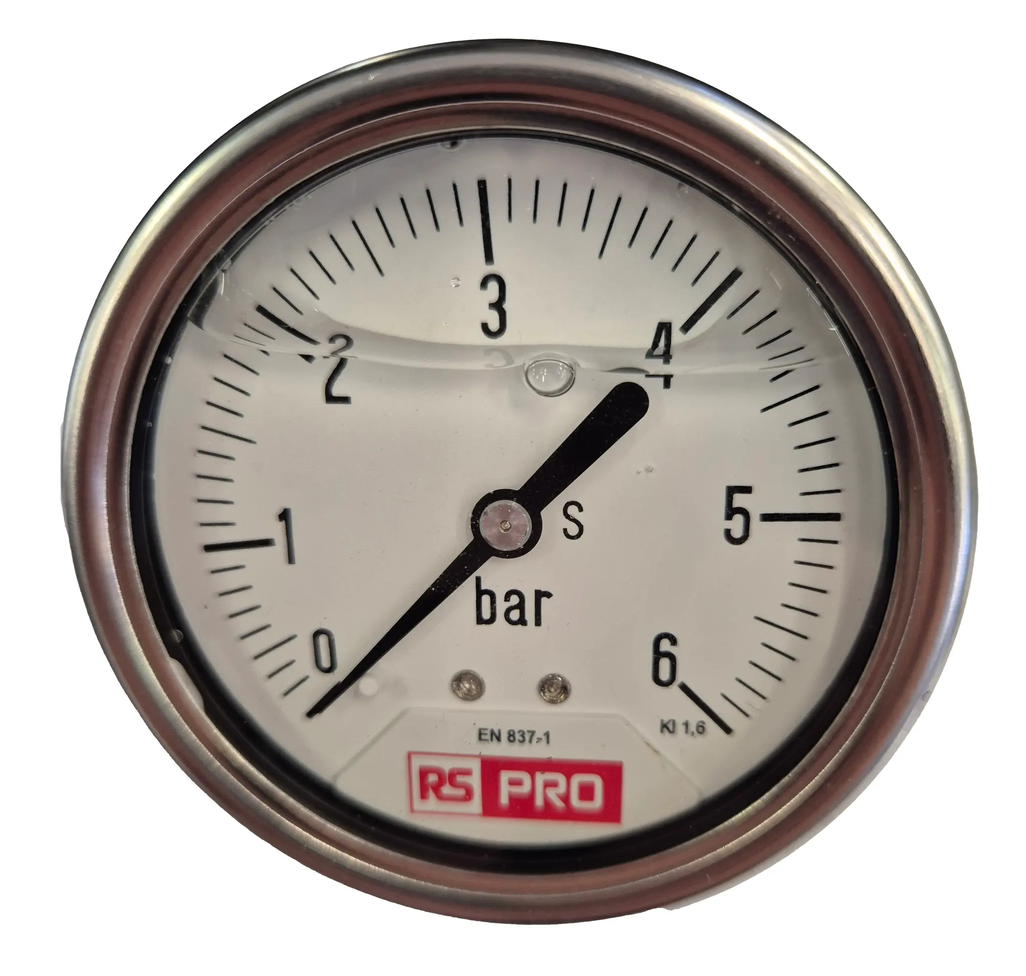Produktfoto 1 von RS PRO Druckmessgerät Prozessanschluss unten Analog 0bar → 6bar, Ø 63mm Edelstahl Gehäuse BSP1/4