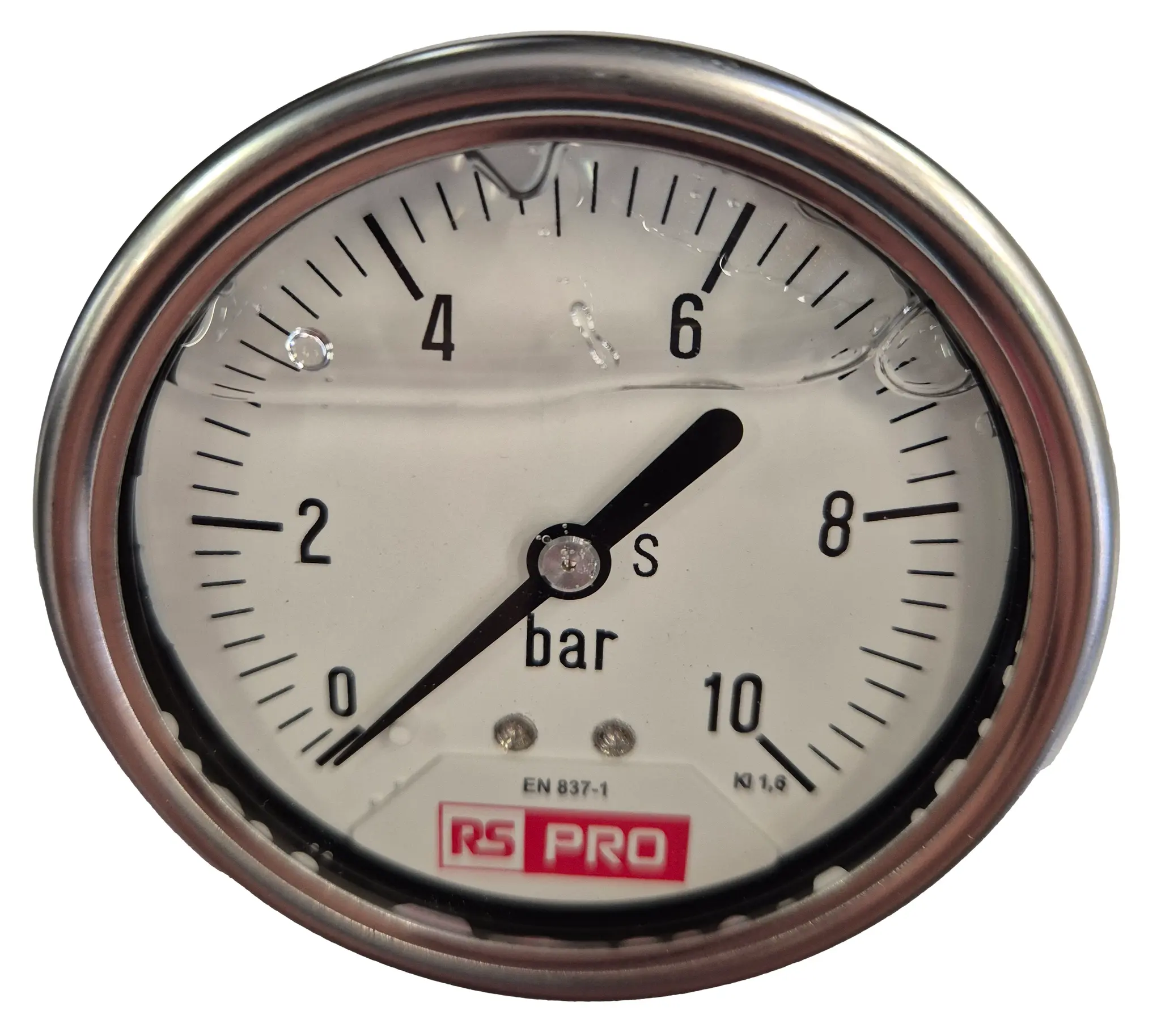 Produktfoto 1 von RS PRO Druckmessgerät Prozessanschluss unten Analog 0bar → 10bar, Ø 63mm Edelstahl Gehäuse BSP1/4