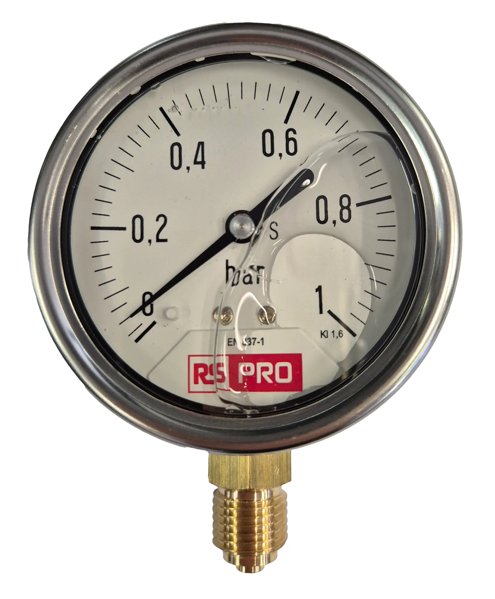 Produktfoto 1 von RS PRO Druckmessgerät Prozessanschluss unten Analog 0bar → 1bar, Ø 63mm Edelstahl Gehäuse BSP1/4