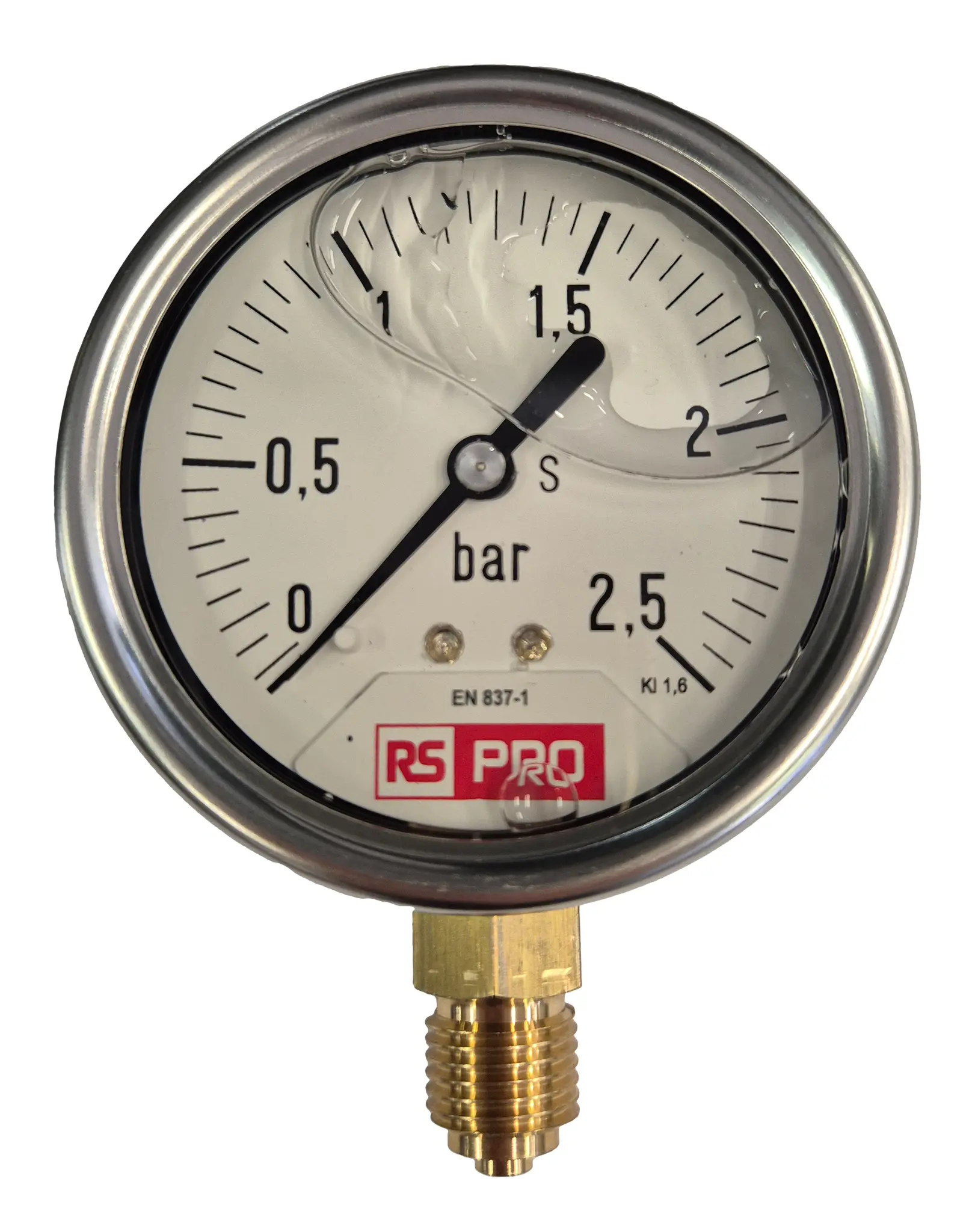Produktfoto 1 von RS PRO Druckmessgerät Prozessanschluss unten Analog 0bar → 2.5bar, Ø 63mm Edelstahl Gehäuse BSP1/4