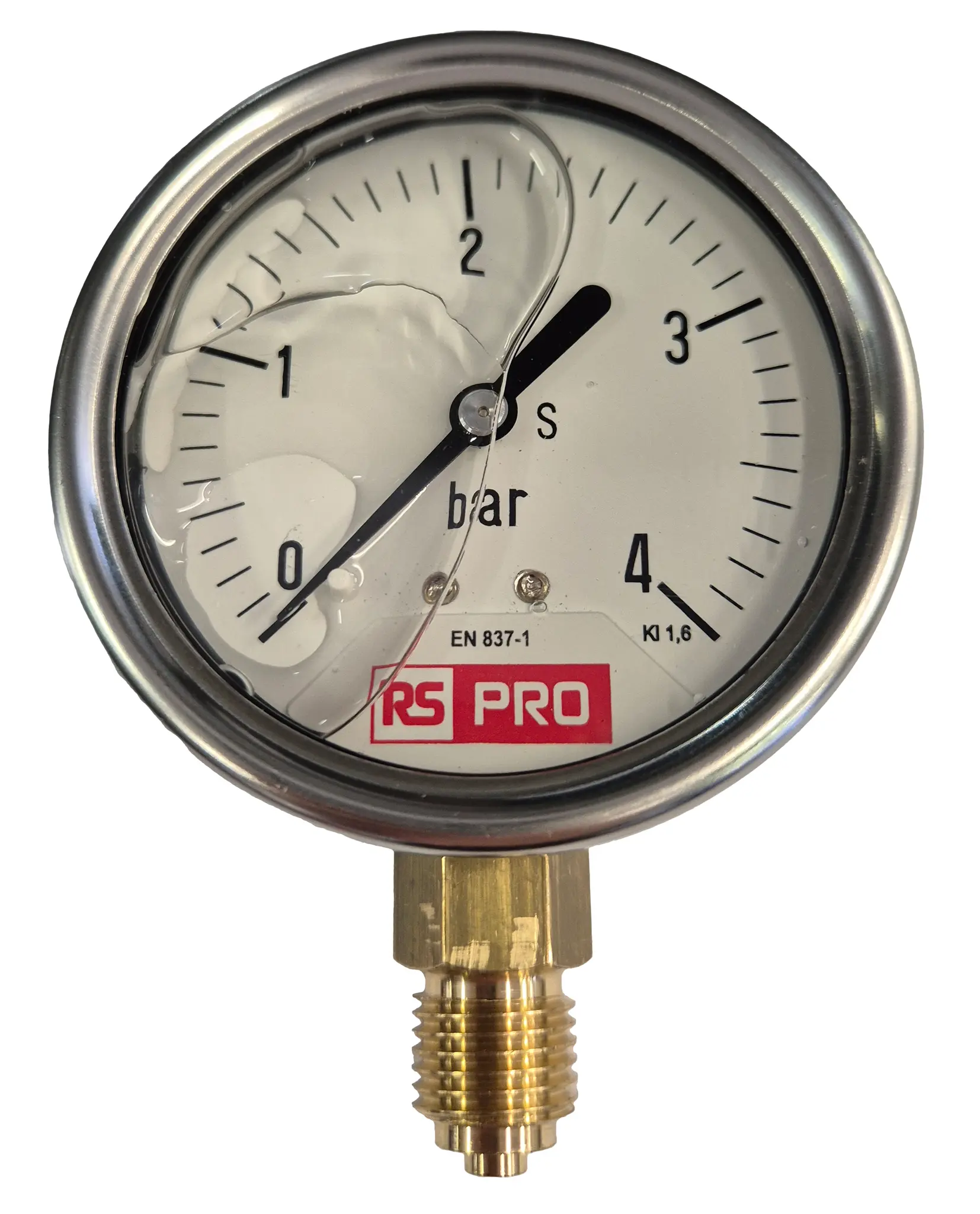 Produktfoto 1 von RS PRO Druckmessgerät Prozessanschluss unten Analog 0bar → 4bar, Ø 63mm Edelstahl Gehäuse BSP1/4