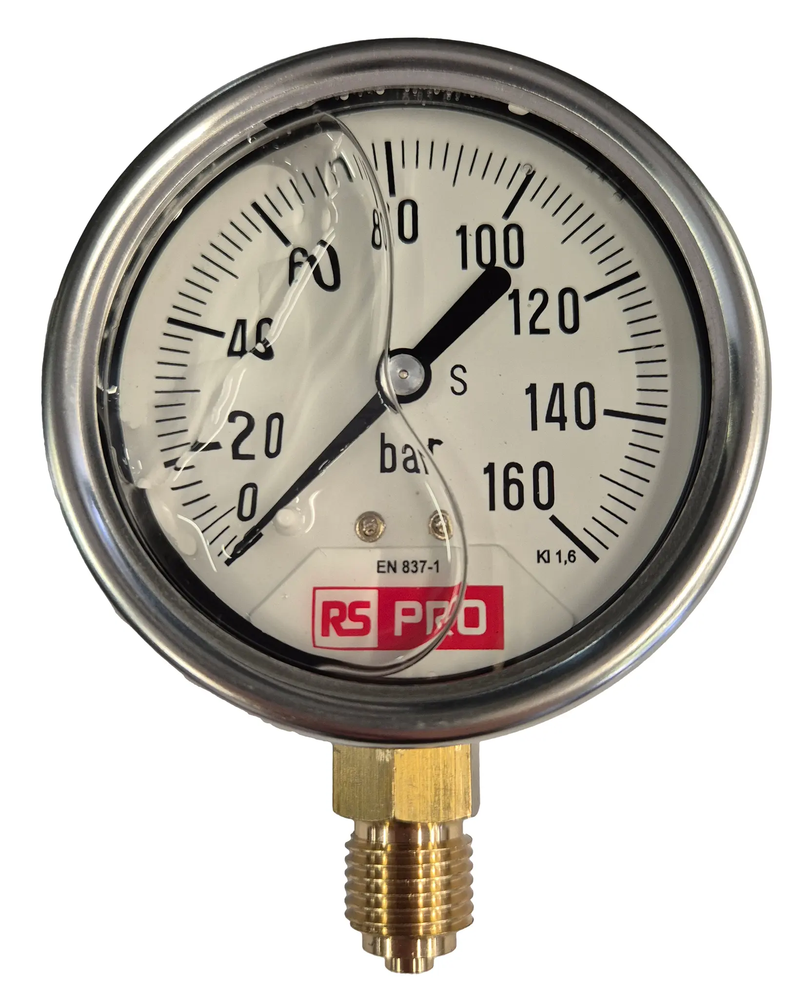 Produktfoto 1 von RS PRO Druckmessgerät Prozessanschluss unten Analog 0bar → 160bar, Ø 63mm Edelstahl Gehäuse BSP1/4