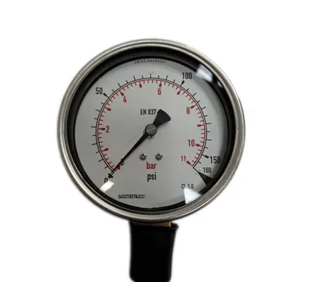Produktfoto 1 von RS PRO Druckmessgerät Prozessanschluss unten Analog 0bar → 160psi ± 1%, Ø 100mm Edelstahl Gehäuse G3/8