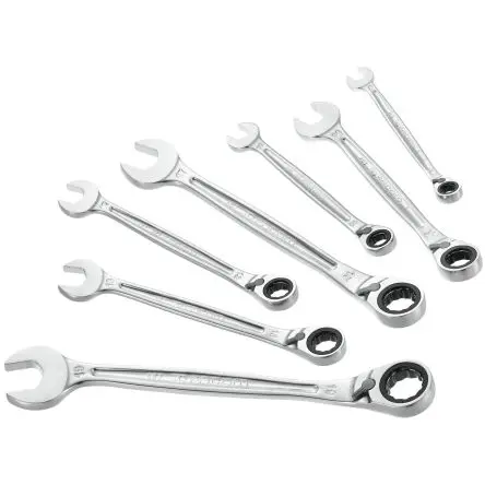 Produktfoto 1 von Facom Ratschen Satz Ratschenschlüssel mit Umkehrfunktion Stahl, 7-teilig 8 To 19 mm