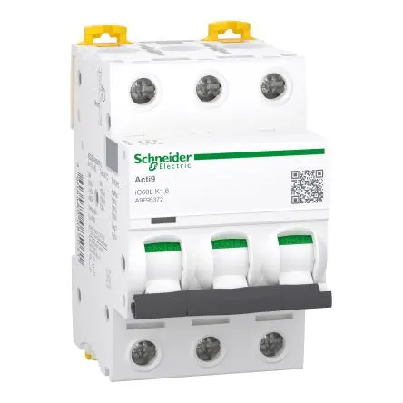 Produktfoto 1 von Schneider Electric Acti9 iC60 Miniaturüberlastschalter Typ K, Pol 3-polig 1.6A 500V ac, Abschaltvermögen 15000 A Acti9