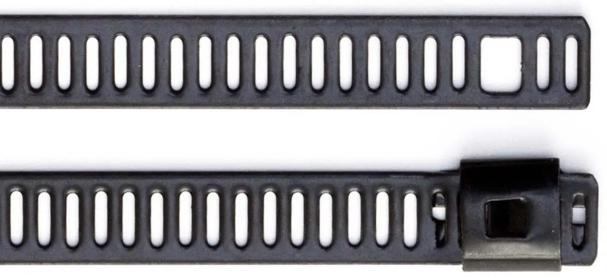 Produktfoto 1 von RS PRO Edelstahl mit Polyesterbeschichtung Kabelbinder Leiter Schwarz 7 mm x 225 mm