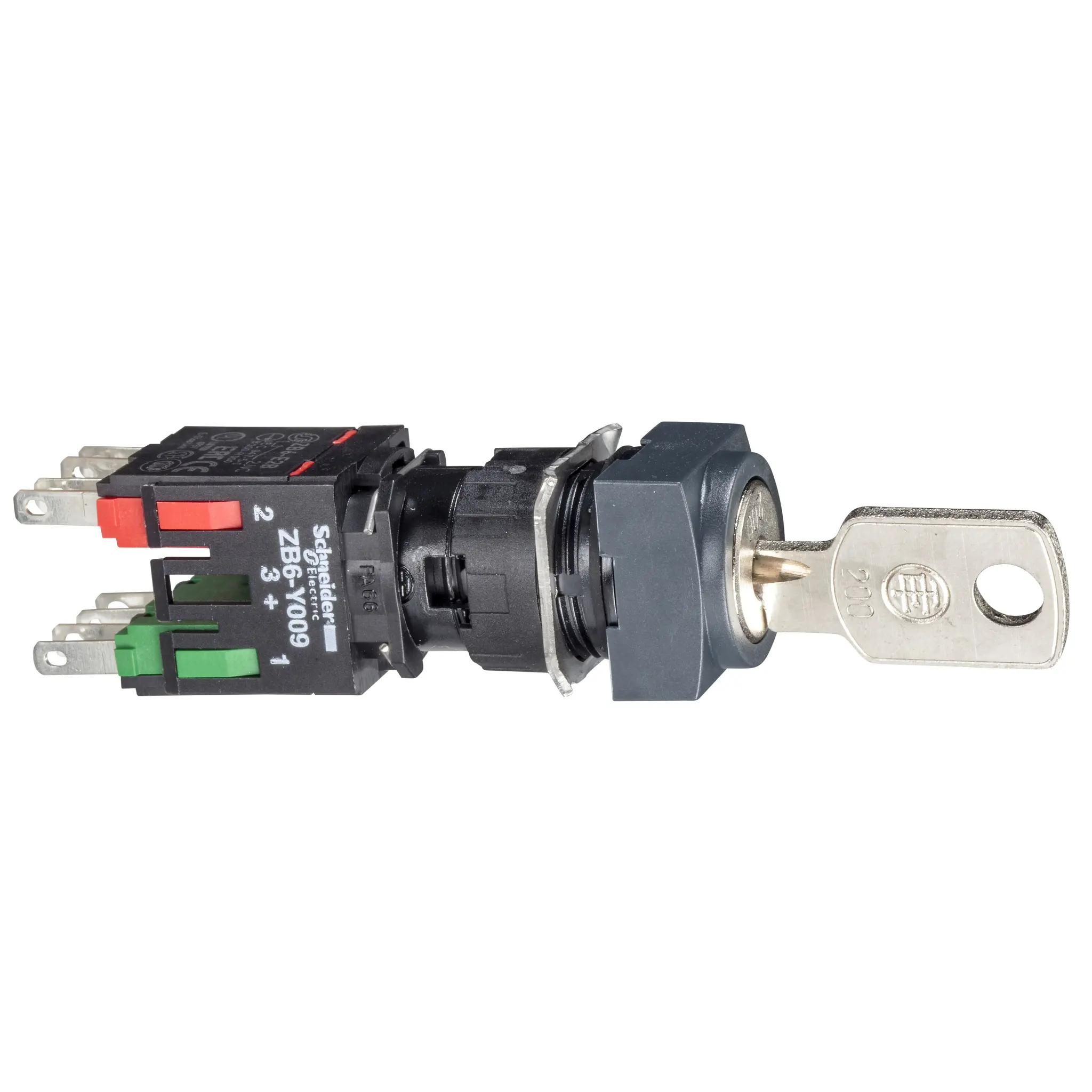Produktfoto 1 von Schneider Electric XB6CGH5B Wahlschalter 3-Stufen Schlüsselschalter 16 mm IP65, 1 Schließer/1 Öffner