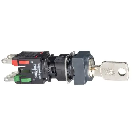 Produktfoto 1 von Schneider Electric XB6CGH5B Wahlschalter 3-Stufen Schlüsselschalter 16 mm IP65, 1 Schließer/1 Öffner