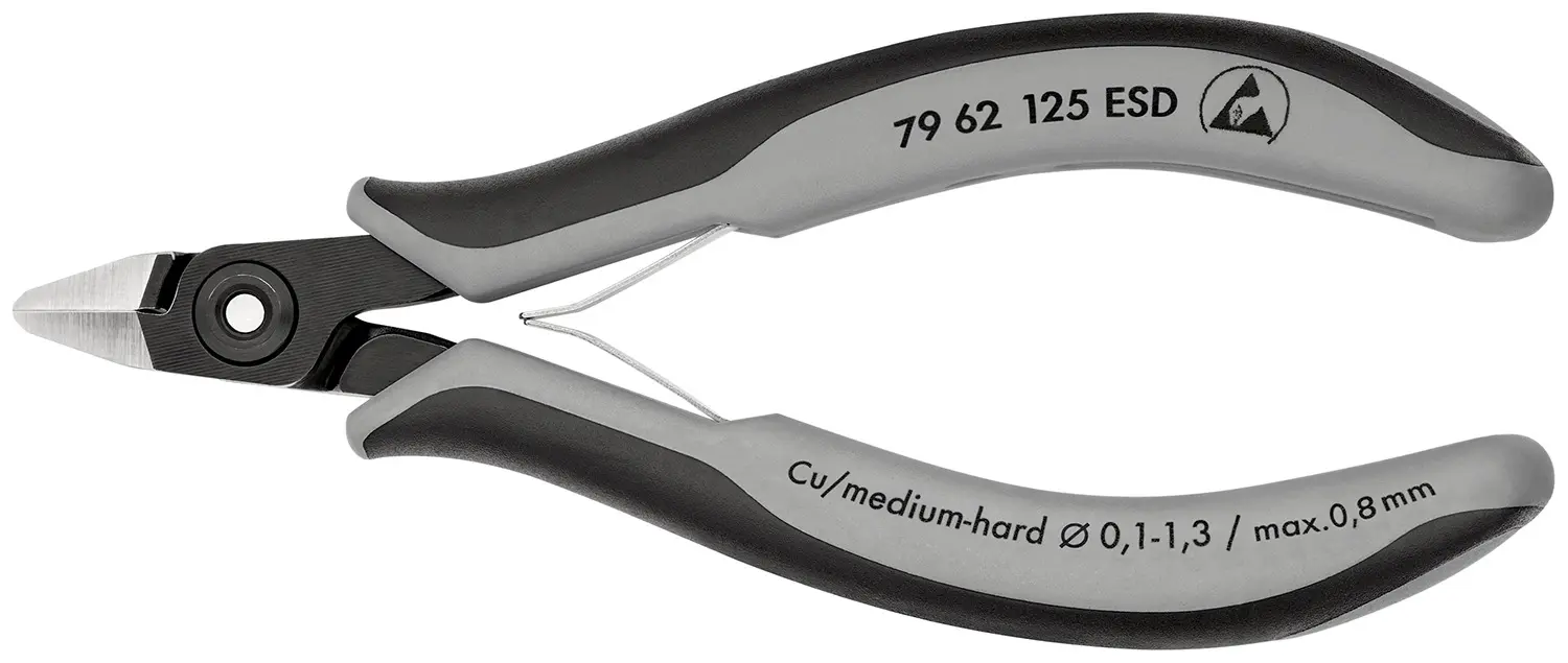 Produktfoto 1 von Knipex Knipex ESD-Sicherheit Ohne abgeflachte Kante Seitenschneider Schließer (NO) 125mm / Backen 10mm, Schneidleistung