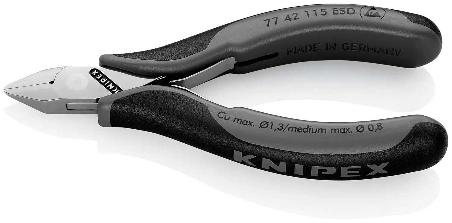 Produktfoto 1 von Knipex 77 42 115 ESD ESD-Sicherheit Ohne abgeflachte Kante Seitenschneider Schließer (NO) 115 mm / Backen 10mm,