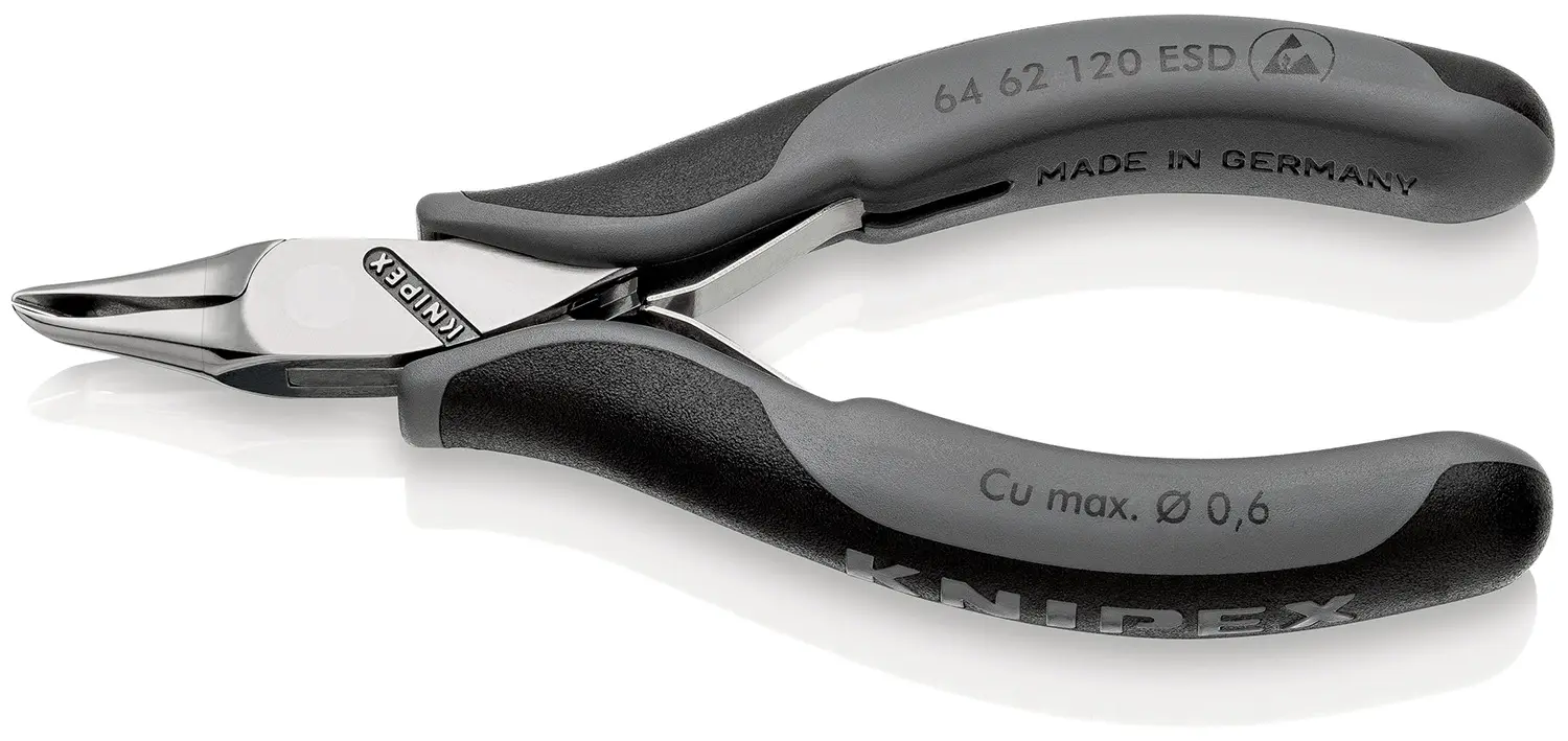 Produktfoto 1 von Knipex 64 62 ESD ESD-Sicherheit Kleine Fase Schrägschneider Schließer (NO) 120mm / Backen 10mm, Schneidleistung 0.6 mm