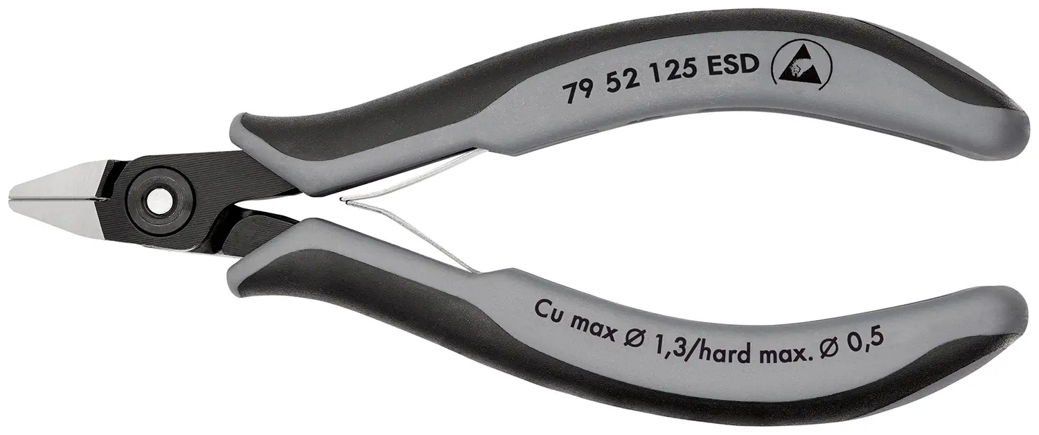 Produktfoto 1 von Knipex Knipex ESD-Sicherheit Mit abgeflachter Kante Seitenschneider Schließer (NO) 125mm / Backen 10mm, Schneidleistung