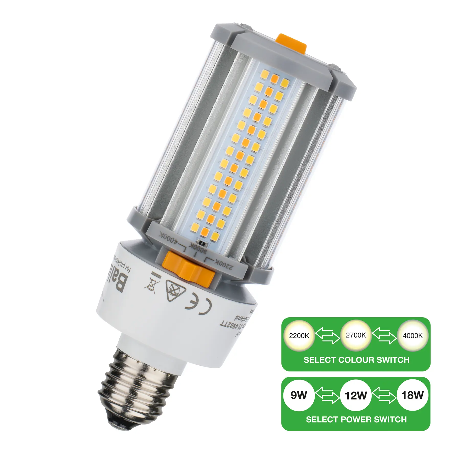 Produktfoto 1 von Bailey Electric & Electronics bv LED Corn LED LED-Straßenlampe Einseitig gesockelt 9 - 18 W E27 Sockel 2200 - 4000K
