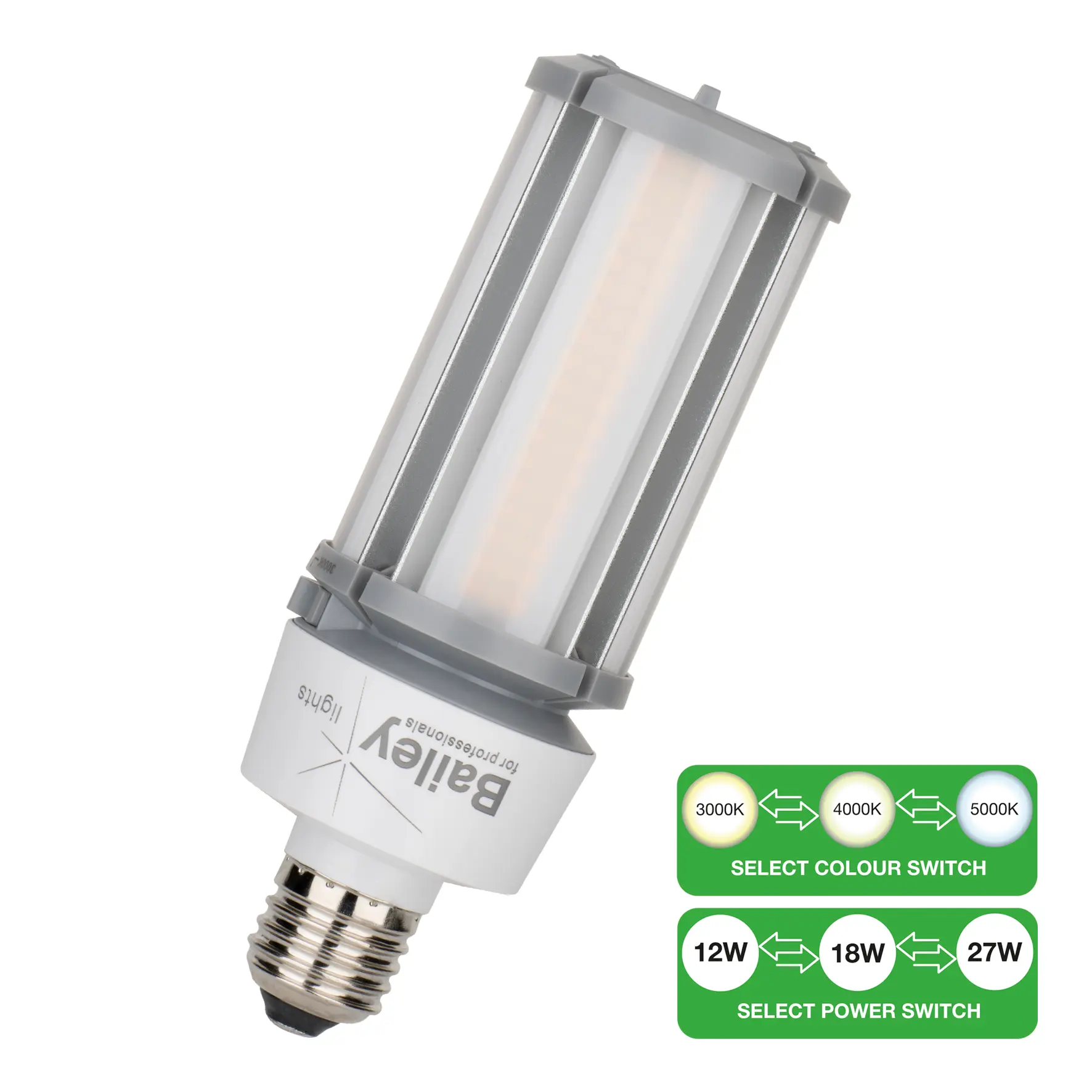 Produktfoto 1 von Bailey Electric & Electronics bv LED Corn LED LED-Straßenlampe Einseitig gesockelt 12 - 27 W E27 Sockel 3000 - 5000K