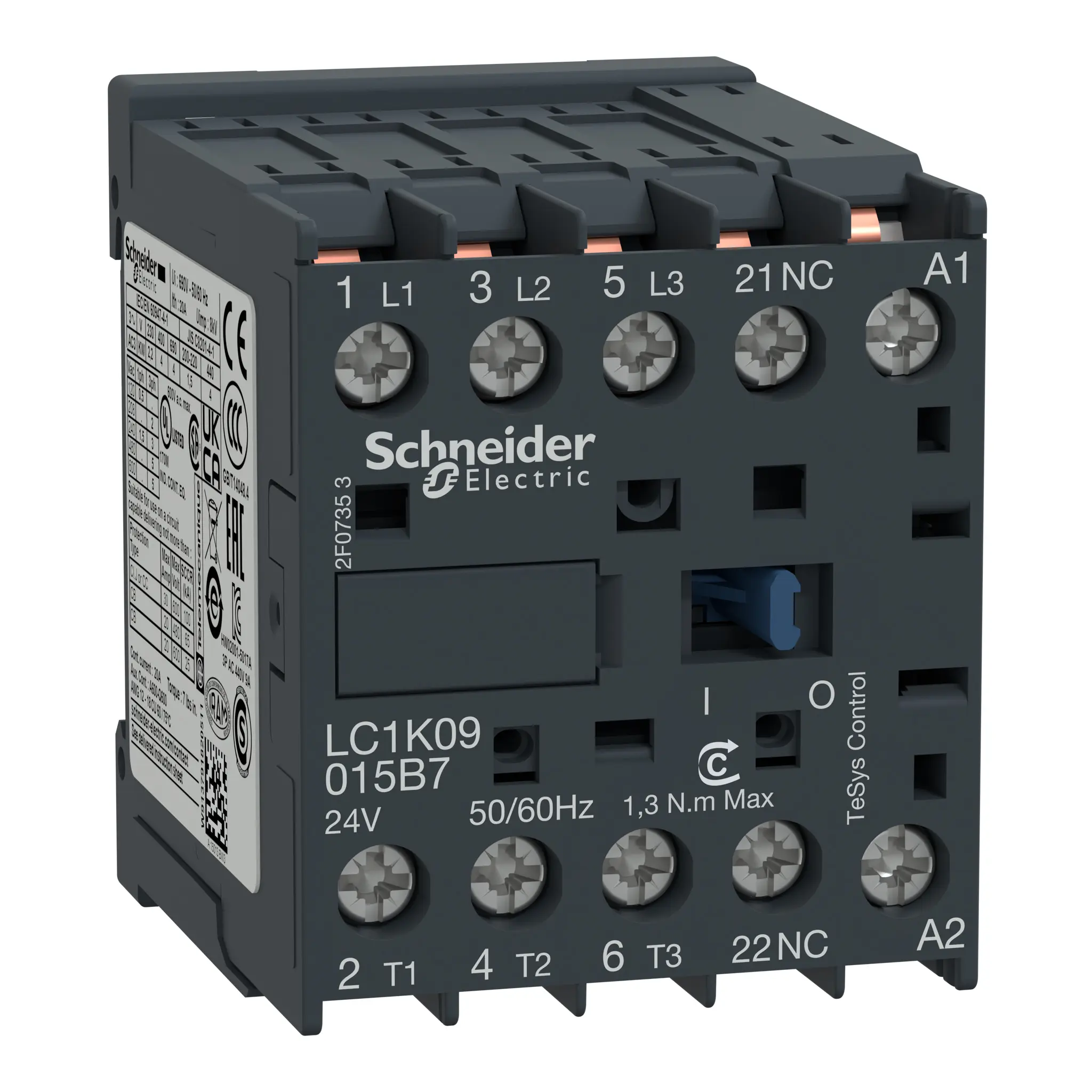 Produktfoto 1 von Schneider Electric TeSys K TeSyS K Leistungsschütz 24 V ac-Spule, 3 -polig , 690 Vac / 20 A 4 kW 3 Schließer