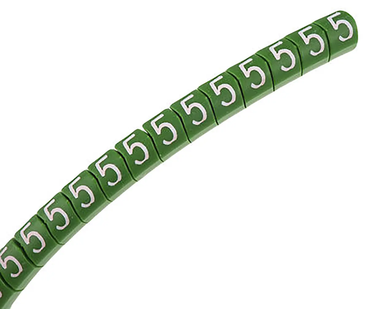 Produktfoto 1 von HellermannTyton Helagrip Kabelmarkierung Aufschiebbar, Beschriftung: 5, Weiß Grün, Ø 4 mm - 9 mm, 5 mm x 6.8 mm